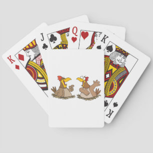 Two Talking Chickens Playing Cards