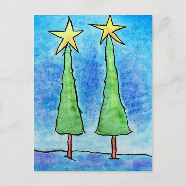 Two Tall Christmas Trees Holiday Postcard (Front)