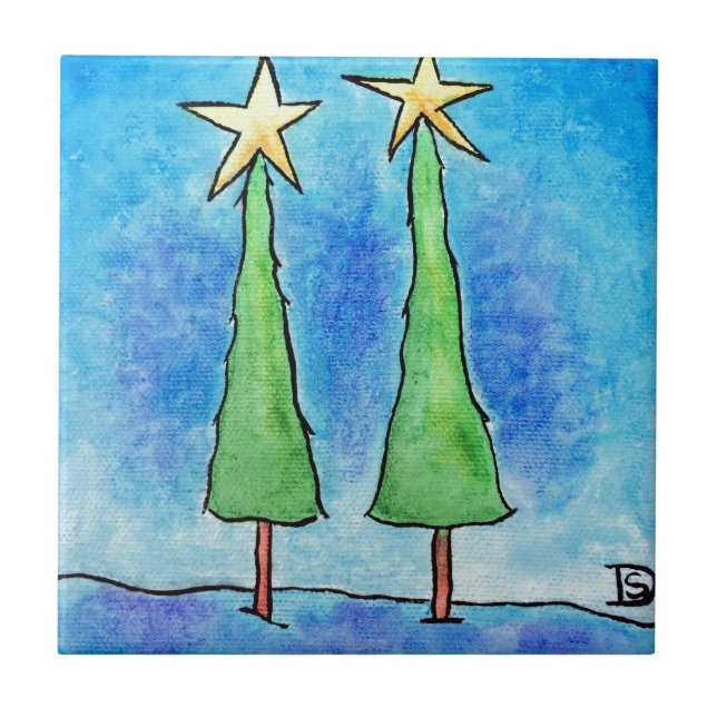Two Tall Christmas Trees Tile (Front)