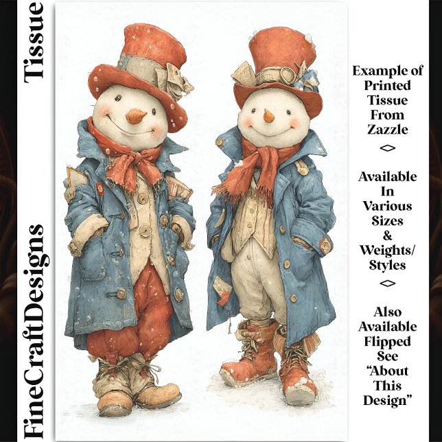 Two Tall Quirky Watercolor Snowmen DS5L Decoupage Tissue Paper (Creator Uploaded)
