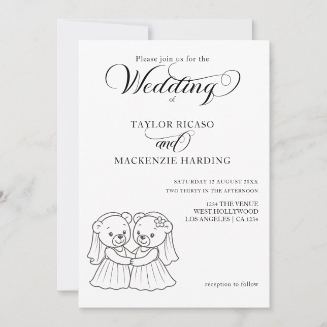 Two Teddy Bear Brides in Wedding Dresses Invitation (Front)