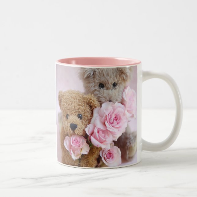 two teddy bears holding roses coffee mug (Right)
