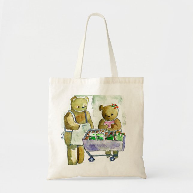 Two teddy bears shopping ai generated tote bags (Front)