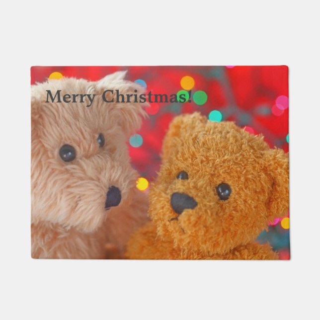 Two teddy bears with Christmas lights Doormat (Front)