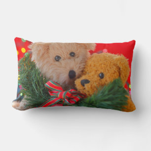 Two teddy bears with greenery and bow lumbar cushion