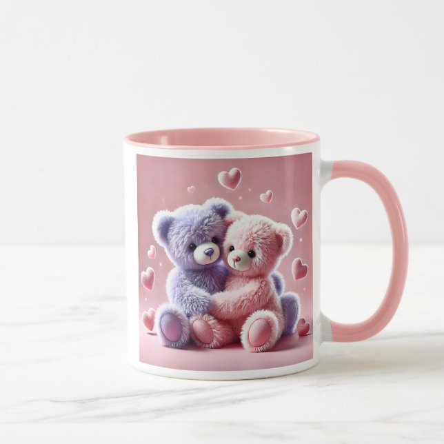 Two teddy cubs that hug each other. mug (Right)