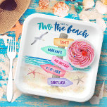 Two The Beach | Kids 2nd Birthday Paper Plate<br><div class="desc">Fun, summery kid's 2nd birthday party paper plates feature a tropical beach directional sign with turquoise ocean waves, sea birds, starfish sea shells and "Take me TWO the beach" typography. You can personalise the text with your little one's name, date, and a couple of your favourite dream destinations (or whatever...</div>