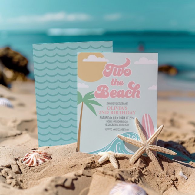 Two the Beach PINK Surf Beach 2nd Birthday Invitation (Creator Uploaded)