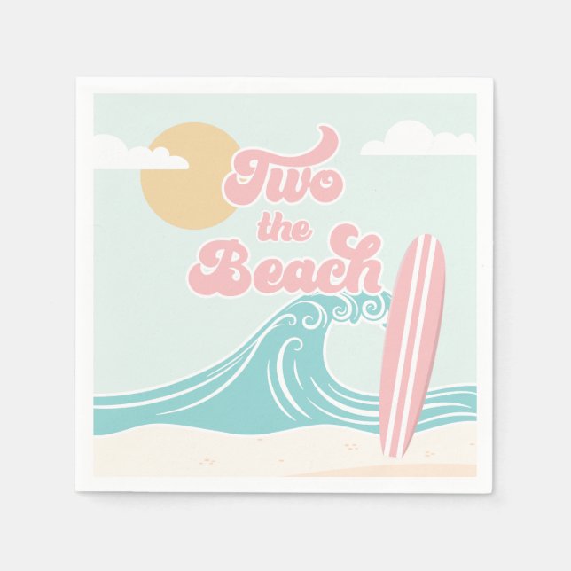 Two the Beach Pink Surf Beach Birthday Napkin (Front)