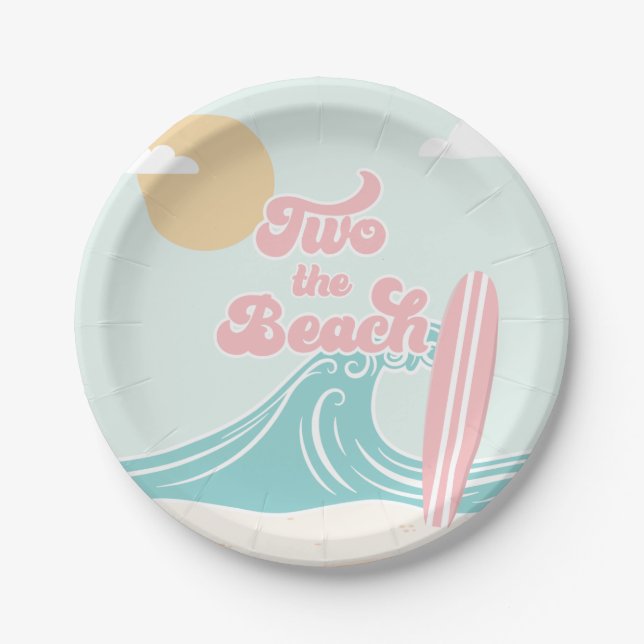 Two the Beach Pink Surf Beach Birthday Paper Plate (Front)