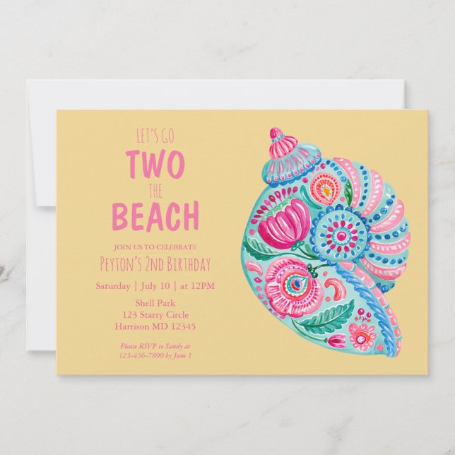 Two the Beach Shell Summer Girls Birthday  Invitation (Front)