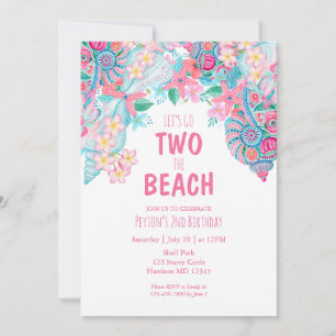 Two the Beach Summer Girls Birthday Invitation