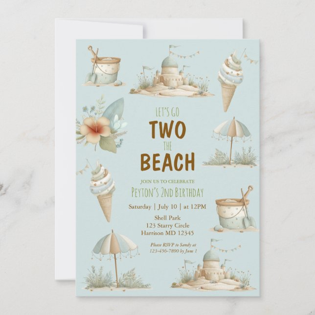 Two the Beach Summer Kids Birthday Invitation (Front)