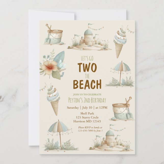 Two the Beach Summer Kids Birthday Invitation (Front)