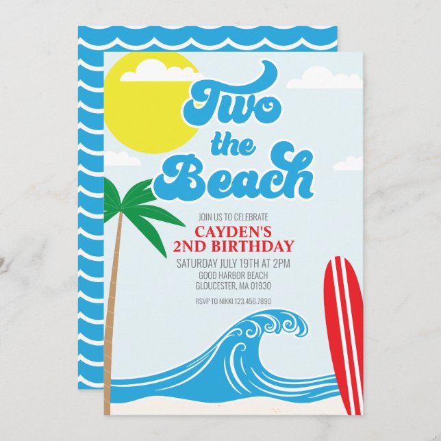 Two the Beach Surf Beach 2nd Birthday Invitation (Front/Back)