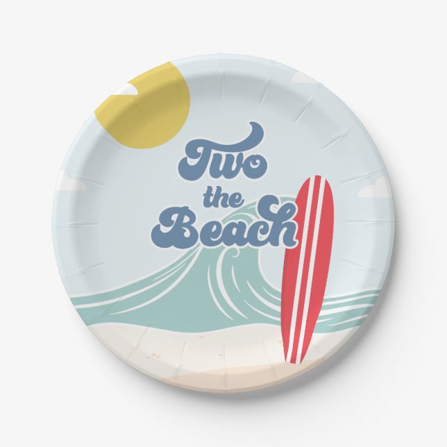 Two the Beach Surf Beach 2nd Birthday Paper Plate (Front)