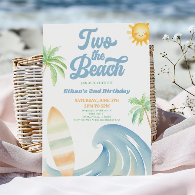 Two The Beach Surf Blue 2nd Birthday Party Invitation (Creator Uploaded)