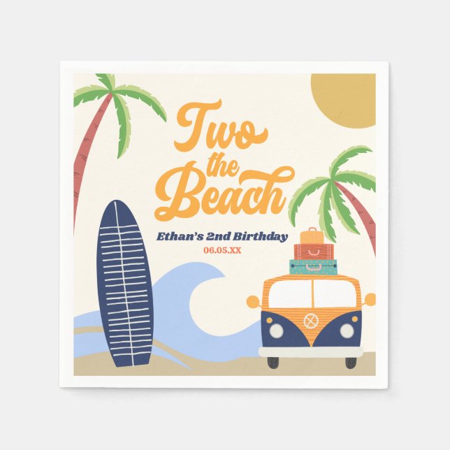 Two The Beach Surf Blue 2nd Birthday Party Napkin (Front)