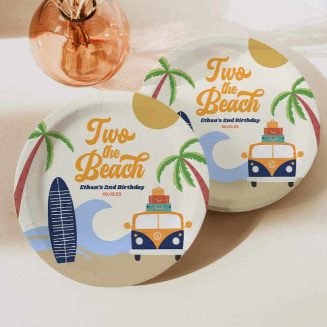 Two The Beach Surf Board Blue 2nd Birthday Party Paper Plate (Creator Uploaded)