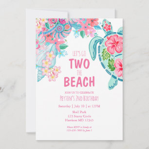 Two the Beach Turtle Summer Birthday Invitation