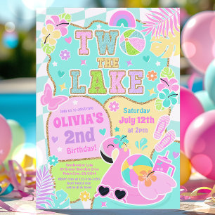 Two The Lake Preppy Girly 2nd Birthday Pool Party Invitation