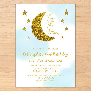 Two The Moon 2nd Birthday Acrylic Invitations