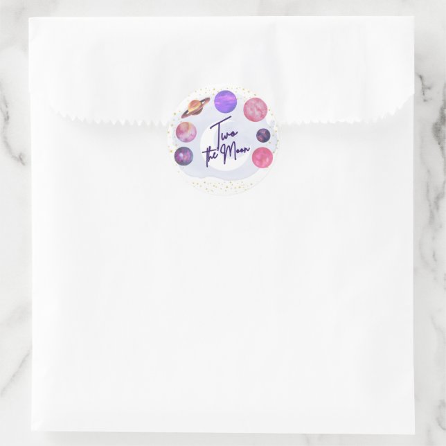 Two the Moon 2nd Birthday Editable Invitation  Classic Round Sticker (Bag)