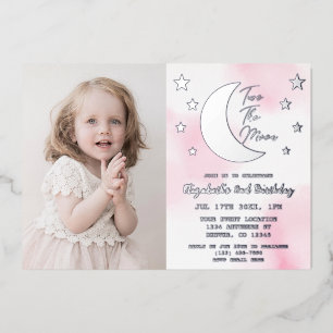 Two The Moon 2nd Birthday Foil Invitation