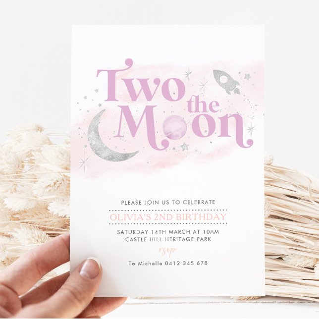 Two The Moon 2nd Birthday Girl Purple Silver Invitation (Creator Uploaded)