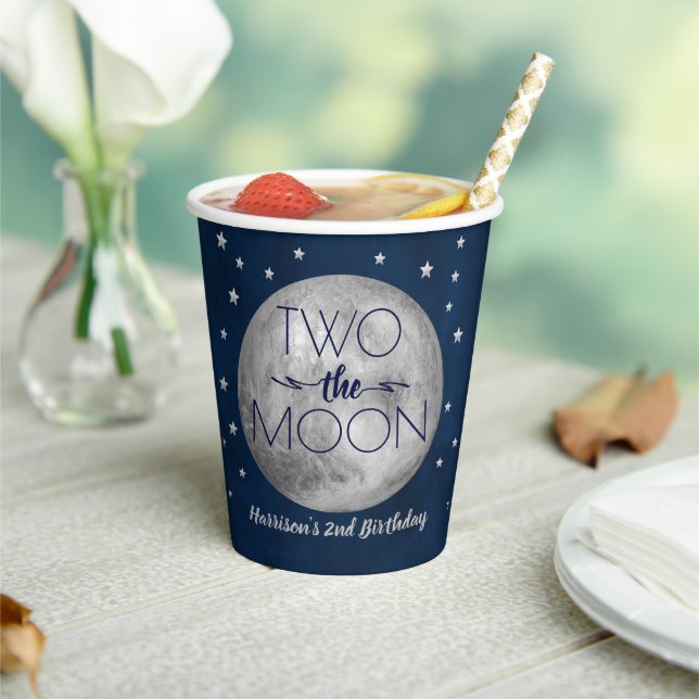 Two The Moon 2nd Birthday Paper Cups (Insitu)