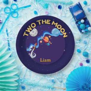 Two the Moon 2nd Birthday Paper Plates Space Rocke