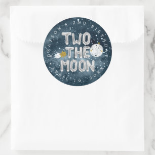 Two the Moon   2nd Birthday Party Favour Classic Round Sticker