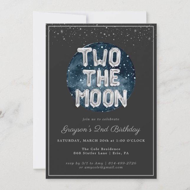 Two the Moon | 2nd Birthday Party Invitation (Front)