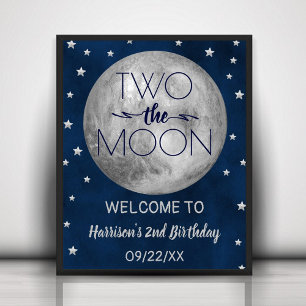 Two The Moon 2nd Birthday Party Welcome Poster