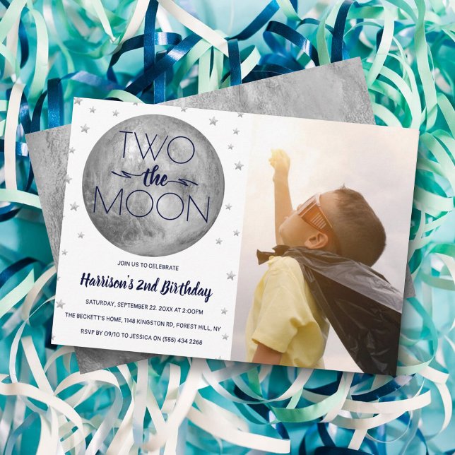 Two The Moon 2nd Birthday Photo Invitation (Creator Uploaded)