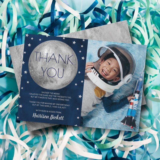 Two The Moon 2nd Birthday Photo Thank You Card (Creator Uploaded)