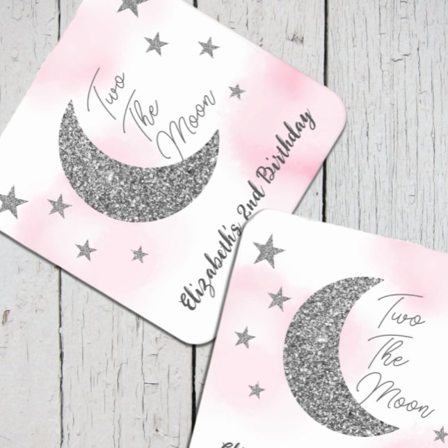 Two The Moon 2nd Birthday Square Paper Coaster (Creator Uploaded)