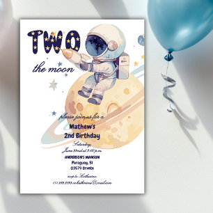 Two The Moon Astronaut Planet 2nd Navy Birthday Invitation