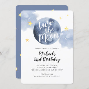 Two the Moon Baby 2nd Birthday Invitation