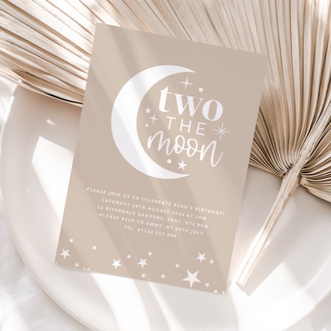 Two The Moon Beige Birthday Invitation (Creator Uploaded)