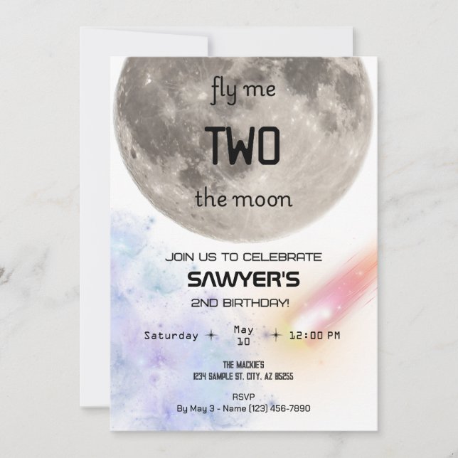 Two The Moon Birthday Party Invitation (Front)