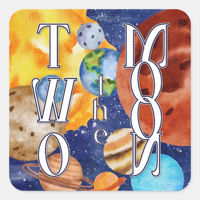 Two the Moon Birthday Square Sticker (Front)