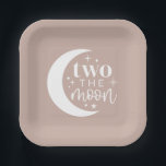 Two The Moon Blush Paper Plate<br><div class="desc">A 'two the moon' design with a blush pink background -  perfect for your little one's moon themed 2nd Birthday! In this design you can edit the colour of the background,  the moon typography element and also the star pattern along the bottom.</div>