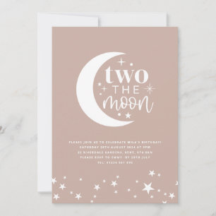 Two The Moon Blush Pink Birthday Invitation