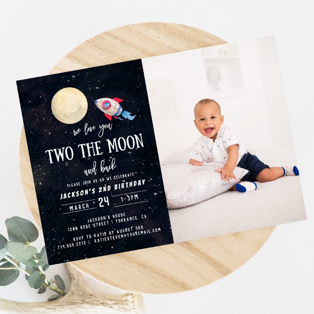 Two The Moon Boy 2nd Birthday Boy Photo Invitation (Creator Uploaded)
