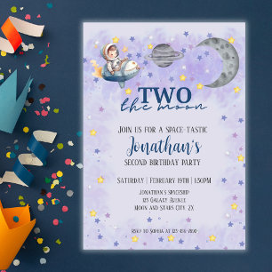 Two The Moon Boy Space Rocket 2nd Birthday  Invitation