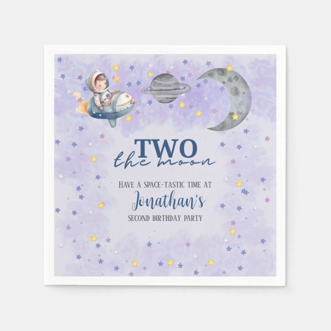 Two The Moon Boy Space Rocket 2nd Birthday  Napkin (Front)