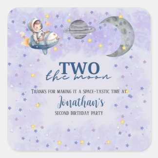 Two The Moon Boy Space Rocket 2nd Birthday Square Sticker