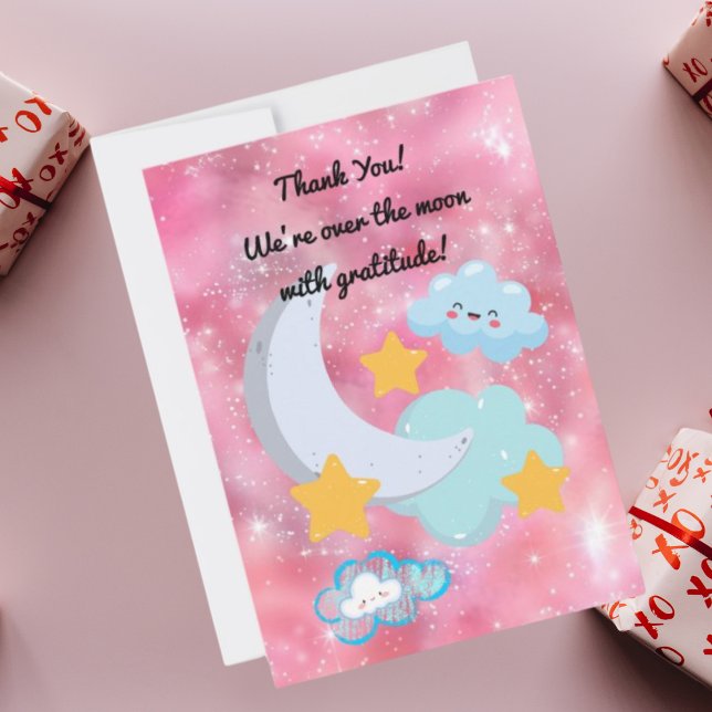 Two the Moon Cute Birthday photo thank you card (Creator Uploaded)