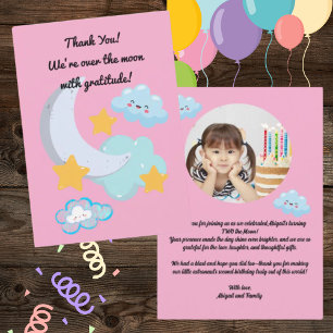 Two the Moon Cute Birthday photo thank you card